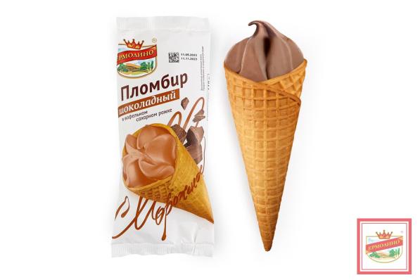 Мороженое пломбир шоколадный в вафельном сахарном рожке