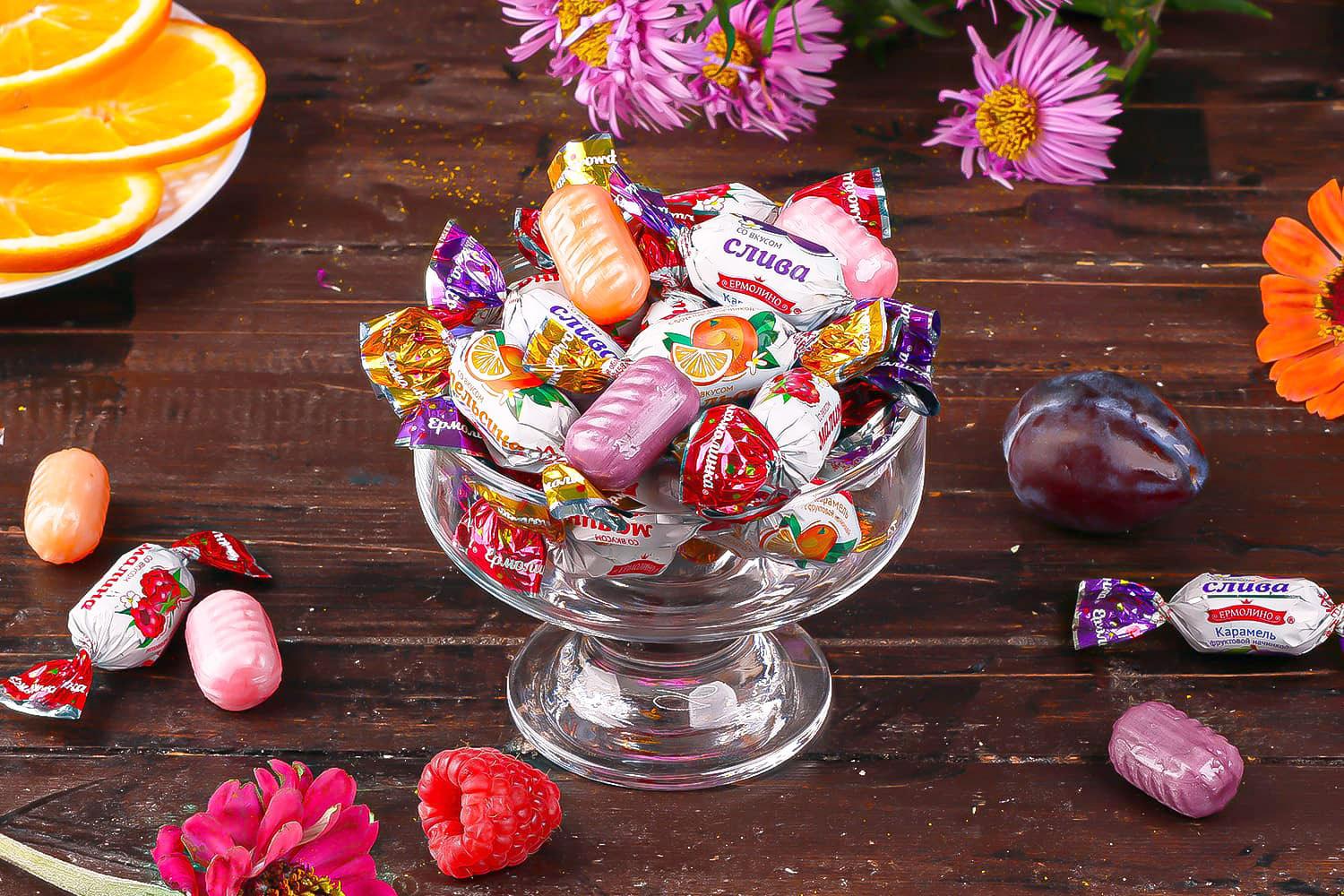 Карамель с&nbsp;фруктовой начинкой &laquo;Ермолинка&raquo; микс