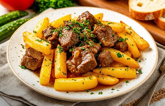 Жареная картошка с тушёнкой