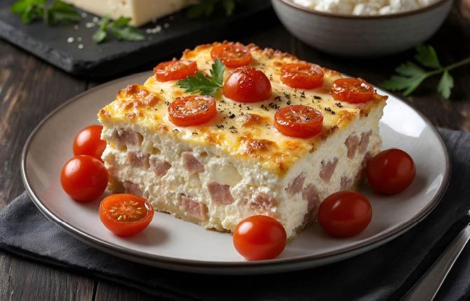 Творожная запеканка с ветчиной и сыром