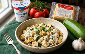 Салат с хрустящими кабачками и сыром