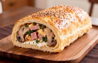 Рулет с грибами, сыром и карбонадом