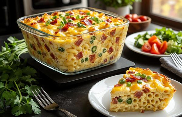 Макароны с беконом и сыром в аэрогриле