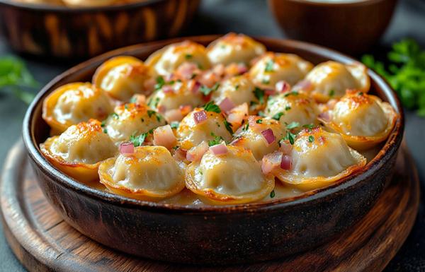 Пельмени с сыром и ветчиной