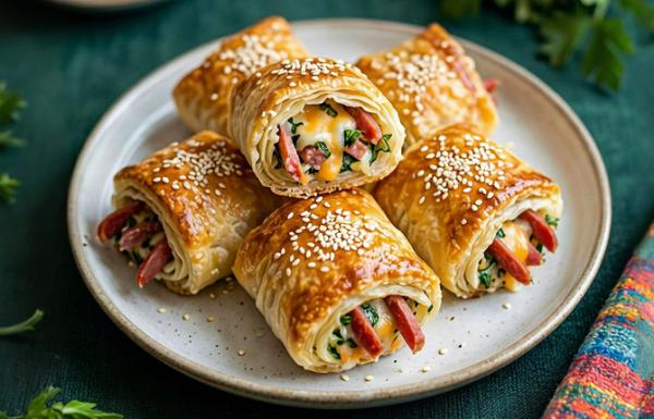 Рулетики с колбасой и сыром