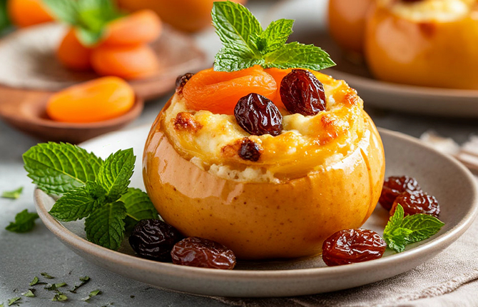  Яблоки с творогом в духовке фото