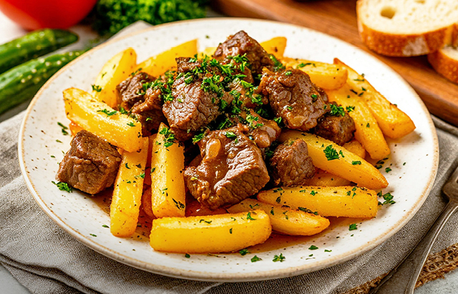 Жареная картошка с тушёнкой фото