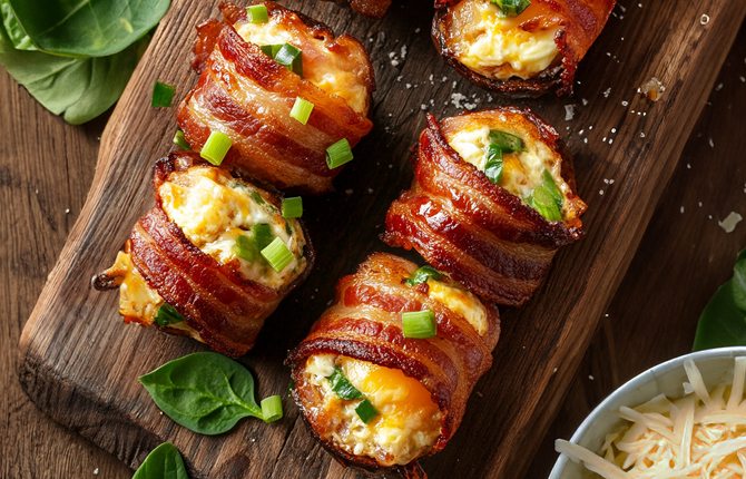 Рулетики из бекона с сыром фото