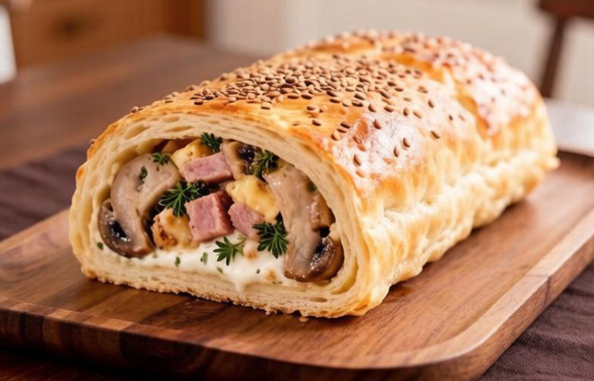 Рулет с грибами, сыром и карбонадом фото