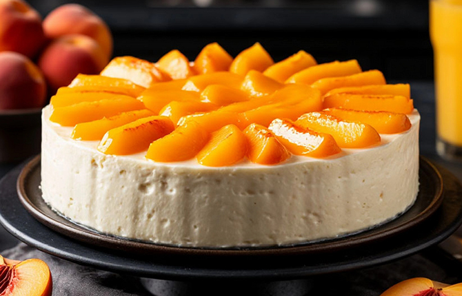 Творожный пирог с йогуртом и персиками «Лодочки» фото